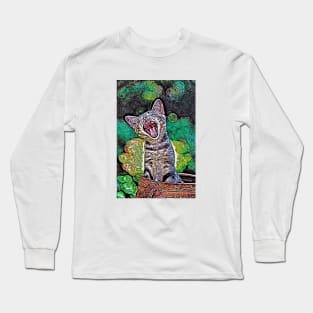 Abstract Tired Yawning Cat Long Sleeve T-Shirt